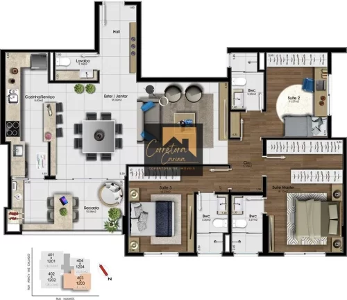 Imagem Apartamento no 9º andar com 129,10 m² privativos. 3 quartos sendo 3 suítes, ventilação cruzada ...