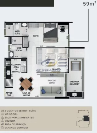 Imagem Vendo aptos em construção, 80m2 e 59m2, varanda gourmet, sala p/ 2 ambts, 2 qts e 3 qts, 2 vagas
