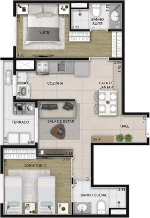 Imagem Apartamento de 2 quartos e 2 suítes na Vila Osasco, Osasco-SP Condomínio Aquarela Home 54,90 m² e 1 vaga de garagem.