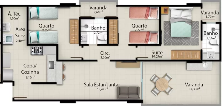 Imagem Apartamento, 02 Quartos, 01 Suite, 01 Vaga de Garagem, Area de Lazer, Avenida Oceânica, Praia do Morro, Guarapari - ES