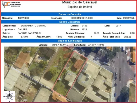 Imagem TERRENO à venda com 875m² por R$ 2.400.000,00 no bairro Parque São Paulo - CASCAVEL / PR