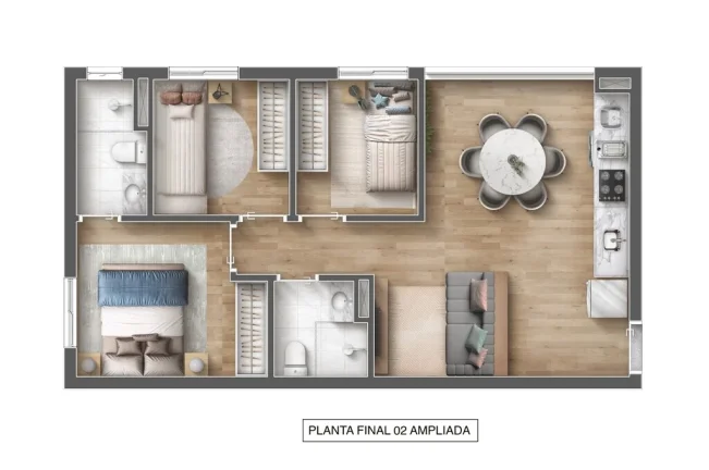 Imagem Apartamento - 56M², 3 Dorms, 1 Suíte, 1 Vaga.