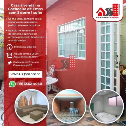Casa com 3 dorms, Jardim Limoeiro, Pirassununga - R$ 350 mil, Cod: 123