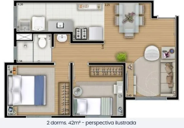 Imagem Apartamento Jaraguá - 42M², 2 Dorms, 1 Banheiro.