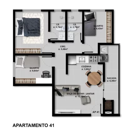 Imagem Apartamento para Venda em São José dos Pinhais, Afonso Pena, 3 dormitórios, 1 suíte, 2 banheiros, 1 vaga