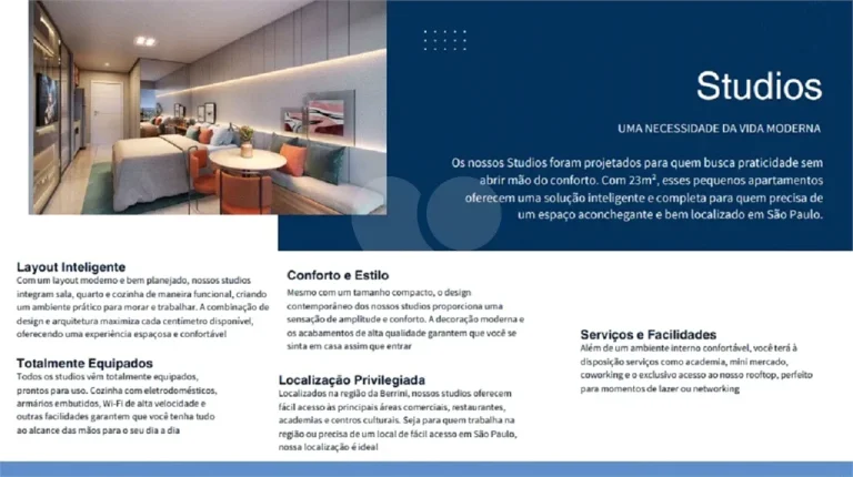 Imagem Studio à venda no condomínio Tramontano Studios Berrini, São Paulo - SP