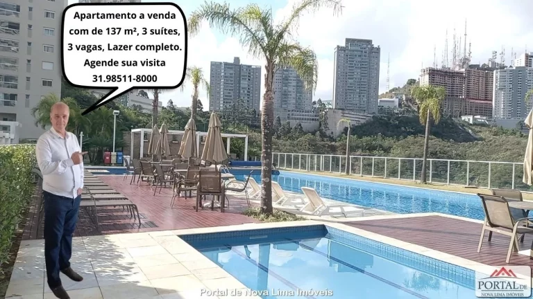 Apartamento a venda no Vila da Serra, apartamento com 137 m², apartamento com 3 suítes com área de lazer completa