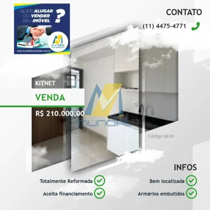 Kitnet para Venda com Planejados e Localização Estratégica