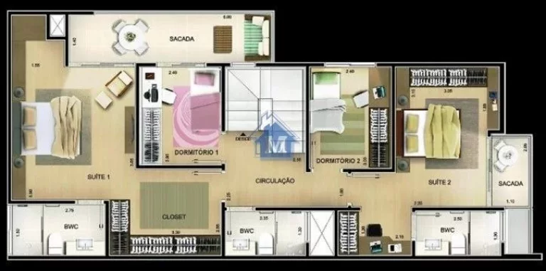 Imagem Apartamento Duplex, 2 Suítes e 2 Quartos, no Centro!