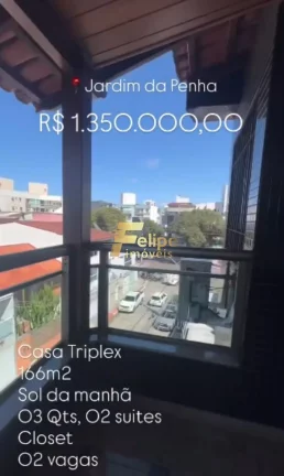 Imagem BELÍSSIMA CASA TRIPLEX DE 03 QUARTOS, SENDO 01 SUÍTE, SOL DA MANHÃ, À VENDA EM JARDIM DA PENHA, VITÓRIA/ES!