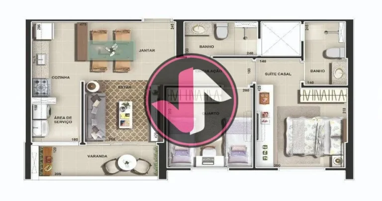 Imagem Edifício Residencial Valentina em frente ao Parque da Águas 66m², 2 Quartos sendo 1 suíte, Sala ...