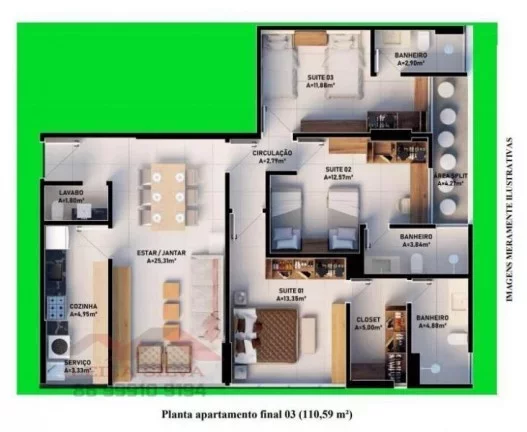 Imagem Apartamento 3 dormitórios para Venda, Jóquei, 3 suítes, 4 banheiros, 2 vagas