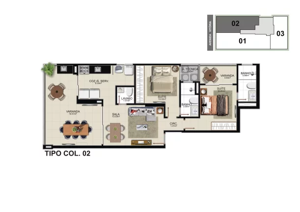 Imagem Apartamento Alto Padrão, 03 Quartos, 01 Suite, Suite Canadense, Area de Lazer Completa, 03 Vagas de Garagem, 117,48 mts2, Praia do Morro, Guarapari - ES