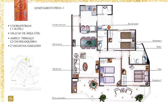Imagem Apartamento Pé na Areia à venda em Riviera, no Edifício Porto Belo, com 3 dormitórios 2 suítes 108m²