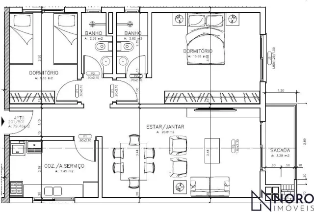 Apartamento já locado de 2 dormitório ( 1 suíte ) com churrasqueira na sacada e