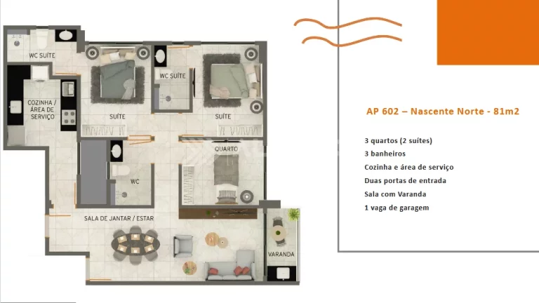 Imagem Apto - 2 Quartos - 1 Suíte - 53,46 m² - Formosa, Cabedelo/PB.