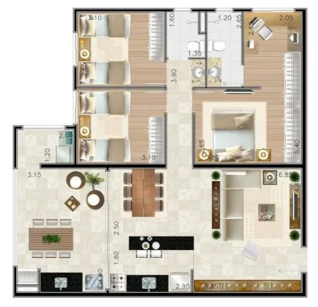 Imagem Apartamento 3 Dormitórios 1 Suíte Varanda goumert com fechamento vidro