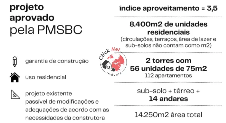 Imagem Terreno com 2.203m2 ,com projeto aprovado ,para 2 torres , 112 Aptos de 75m2 ,Bairro Centro de São bernardo campo