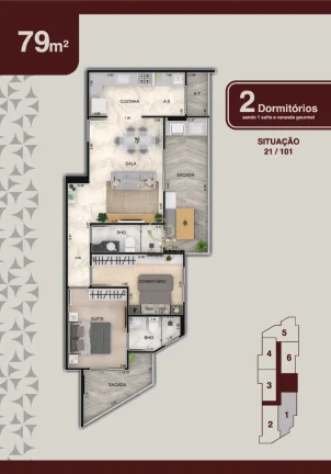 Imagem Apartamento à venda em Praia Grande-SP, bairro Mirim: 2 quartos, 1 suíte, 2 salas, 2 banheiros, 2 vagas, 77m². Venha conferir!