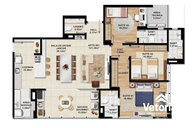 Imagem Apartamento 3 suítes alto padrão no Renato Gonçalves - Barreiras-BA