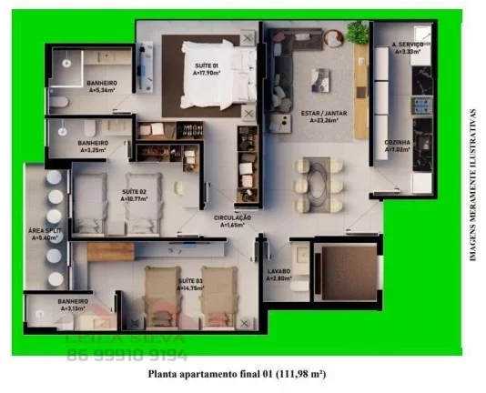 Imagem Apartamento 3 dormitórios para Venda, Jóquei, 3 suítes, 4 banheiros, 2 vagas