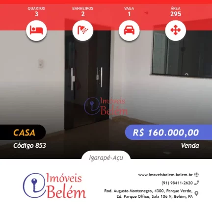 Casa 3/4 sendo uma suíte para venda em Igarapé Açú