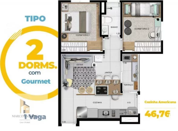 Foto do imóvel: Apartamento à venda, na planta, com 2 quartos, 44m2.