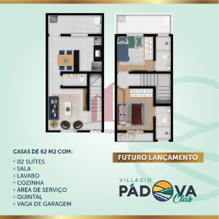 Imagem Casa em Condomínio à Venda em Franco da Rocha-SP - 2 Quartos, 2 Suítes, 1 Vaga de Garagem - Jardim dos Lagos
