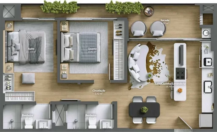 Imagem Apartamento na planta com 2 dormitórios sendo 1 suíte e 1 vaga de garagem na Praia Brava