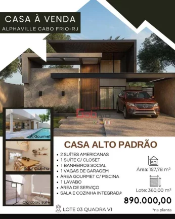 Imagem Casa com 3 dormitórios à venda, 157 m² por R$ 990.000,00 - Guriri - Cabo Frio/RJ