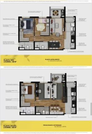 Imagem Apartamento 2 Dormitórios ( 1 Suíte), Andar Alto, vista livre, Vision.