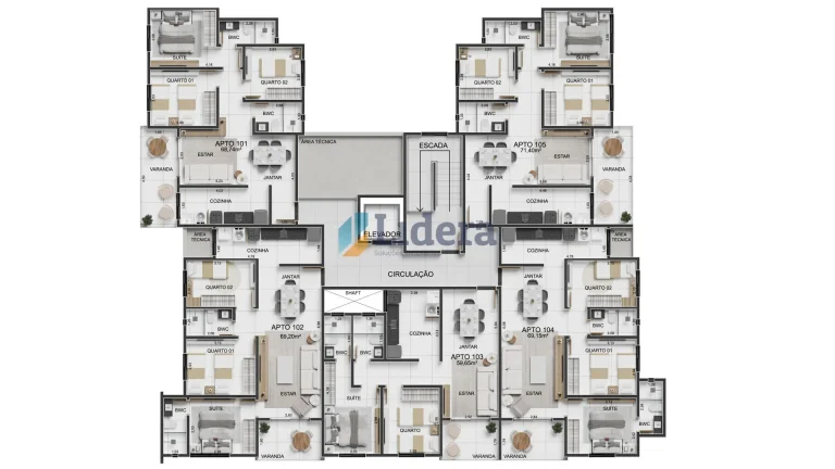 Imagem Apto - 3 Quartos - 1 Suíte - 68,74m² - Ponta de Campina, Cabedelo/PB