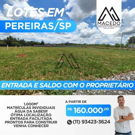 Lotes de 1.000m² em Pereiras/SP