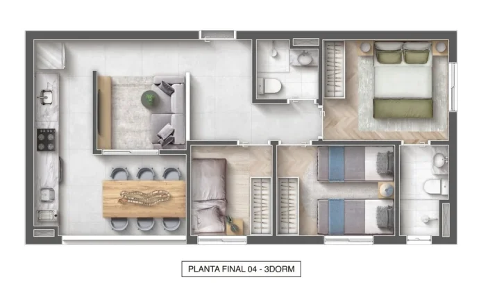 Imagem Apartamento - 56M², 3 Dorms, 1 Suíte, 1 Vaga.