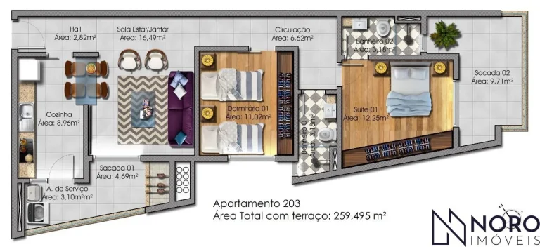 Imagem Apartamento 2 dormitórioa, 1 suíte, terraço Bairro Medianeira!