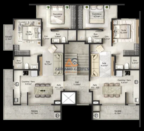 Imagem Apartamento quadra mar em Gravatá, Navegantes com 02 quartos sendo 01 suíte. Adriano Carpes Imóveis vende