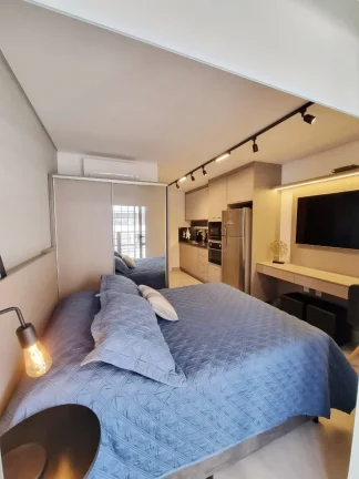 Imagem Apartamento 24M², 1Q, 1 Banheiro, Academia, Churrasqueira, Espaço Gourmet, Coworking, Coliving, Lavanderia Coletiva, Rooftop, Fechadura Eletrônica.