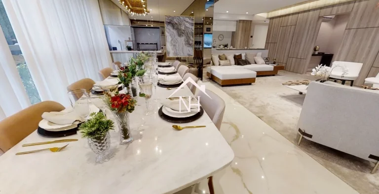 Imagem apartamento de 131m com 3 Suítes, Hall Privativo,2 Vagas, Terraço Gourmet, Academia, Churrasqueira, Brinquedoteca,Deck, Piscina,Solarium, Spa, Lareira