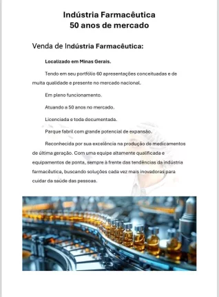 Indústria Farmacêutica 50 anos de Mercado á Venda - Minas Gerais - MG