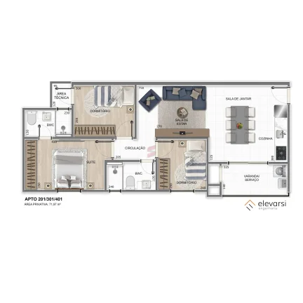 Imagem APARTAMENTO com 2 dormitórios à venda com 109.57m² por R$ 384.000,00 no bairro Vargem Grande - PINHAIS / PR