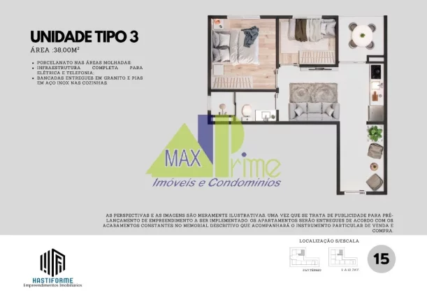 Imagem APARTAMENTO 36,80M²/02 DORMITÓRIOS/SACADA