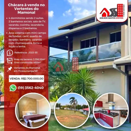 Chácara com 4 dorms, Vertentes do Mamonal, Pirassununga - R$ 2.7 mi, Cod: 119