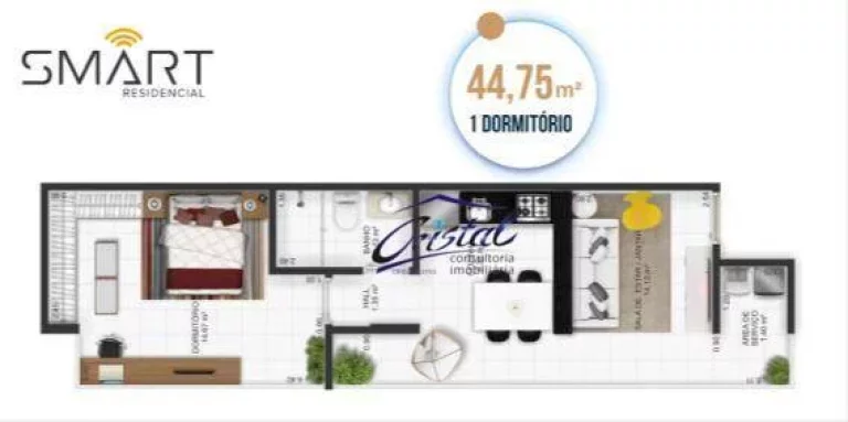 Imagem Apartamento com 1 dormitório à venda, 44 m² por R$ 336.000 - Guilhermina - Praia Grande/SP