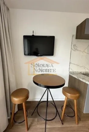 Imagem Apartamento tipo studio, mobiliado, 1 dormitório, sacada, cozinha planejada, banheiro, 26m².

Pró...