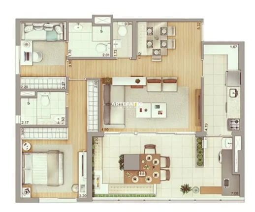 Imagem O apartamento, com 93m2 , 2 quartos (podendo fazer 3) com , 2 vagas