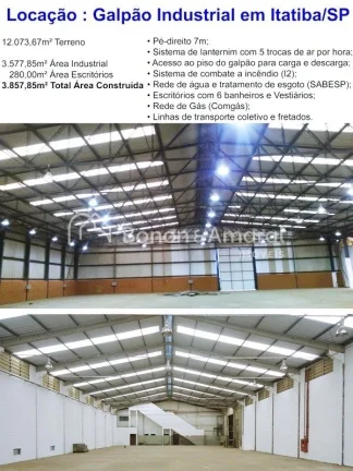 Imagem LocaÃ§Ã£o de galpÃ£o industrial, distrito industrial em Itatiba SP. 
LocalizaÃ§Ã£o excelente, com fÃ...