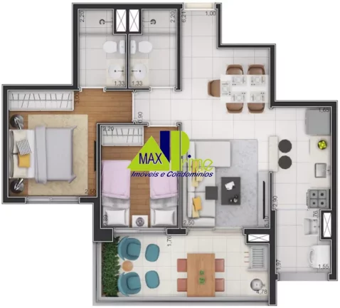 Imagem APARTAMENTO 62M²/02 DORMITÓRIOS/01 SUÍTE/SACADA/01 VAGA COBERTA