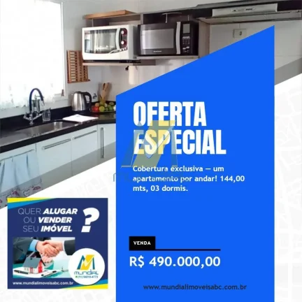 Imagem Cobertura exclusiva - um apartamento por andar! 144,00 mts, 03 dormis.