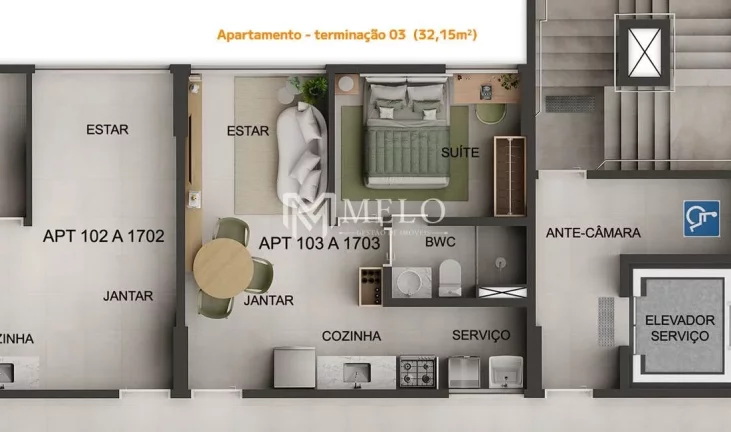 Imagem Oportunidade em CAMPO GRANDE: 32,15m², 01qt, 01suite, 01vaga...