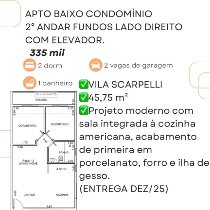 Imagem Apartamento para Venda em Santo André, Vila Scarpelli, 2 dormitórios, 1 banheiro, 1 vaga